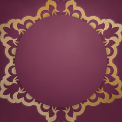 Burgundy card with abstract gold ornament for your design.