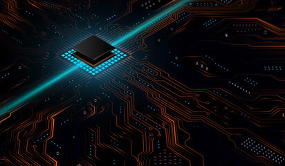  CPU Chip on Motherboard. Central Computer Processors CPU concept. Quantum computer, large data processing, database concept. Futuristic microchip processor. Digital chip.