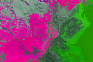 abstract surface dark green and pink acid ink stains colorful vibrant shining texture with grunge bright pastel effect.