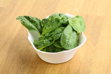 Fresh green spinach leaves in the bowl