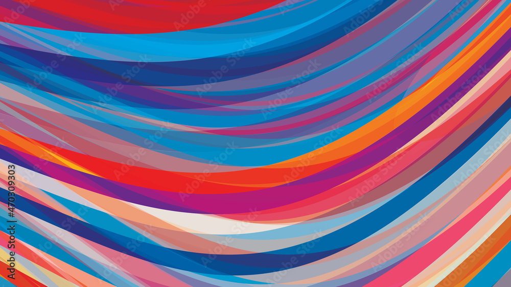 Poster multicolor background with curved colorful stripes. cmyk colors