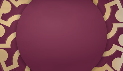Burgundy color banner template with indian gold ornaments for logo or text design
