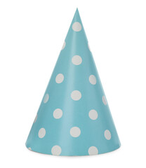 Bright party hat isolated on white. Festive accessory