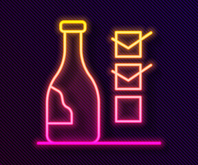 Glowing neon line Bottle of wine icon isolated on black background. Vector