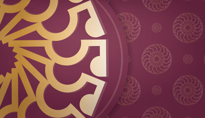 Burgundy color banner template with vintage gold ornament for design under logo or text