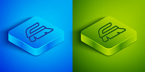 Isometric line Brush for cleaning icon isolated on blue and green background. Cleaning service concept. Square button. Vector