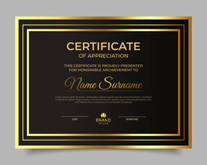 Premium certificate or diploma template design with gold frame