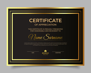 Premium certificate or diploma template design with gold frame