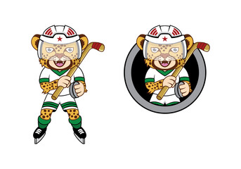 Cheetahs hockey player cartoon character design illustration , suitable for your design needs, logo, illustration, animation, etc.