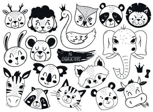 set of hand drawn animals for nursery room decor. Good for sublimation, kids apparel, stickers, cards, posters, prints, labels, etc. EPS 10 