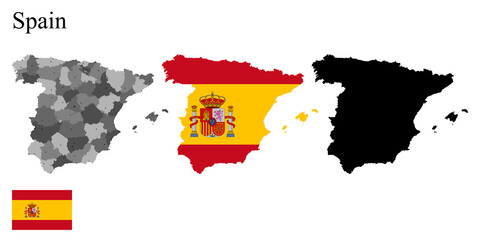 Set of maps of Spain. Flag on the map. Silhouette of the card.