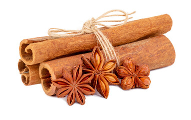 star anise, cinnamon isolated on white background