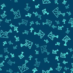 Green line Shovel and stone icon isolated seamless pattern on blue background. Gardening tool. Tool for horticulture, agriculture, farming. Vector