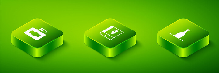 Set Isometric Book about grapes, Bottle of wine and Cardboard box icon. Vector