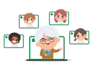 Fototapeta premium Teacher online school education. Scholarship online study with laptop.