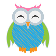 friendly colorful comic owl isolated on white background, vector illustration