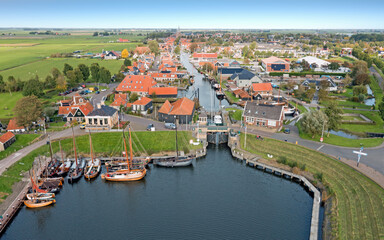 Fototapeta na wymiar Aerial from the city Workum in Friesland the Netherlands