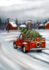 Christmas cards Red Truck, New Year