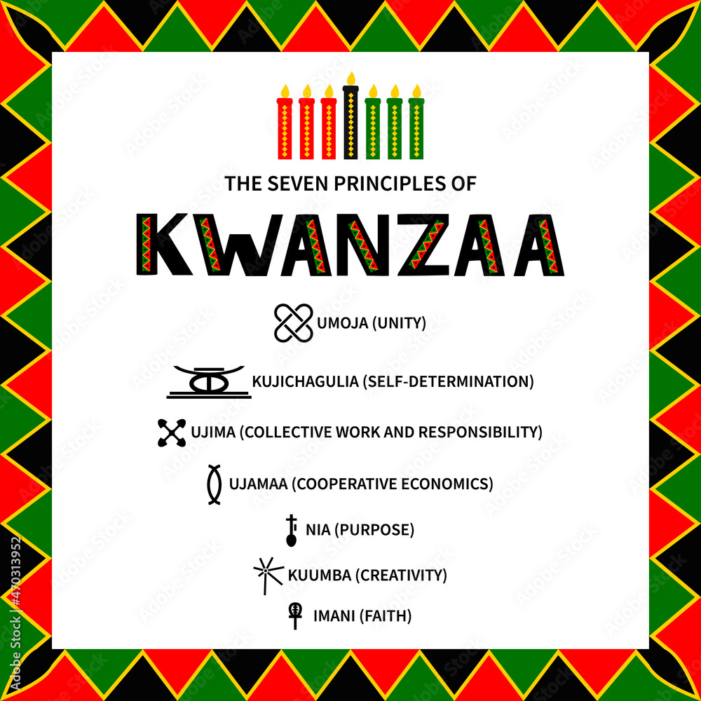 Wall mural The Seven Principles of Kwanzaa sign. African American Holidays. Vector template for typography poster, banner, greeting card, postcard, sticker, flyer, etc