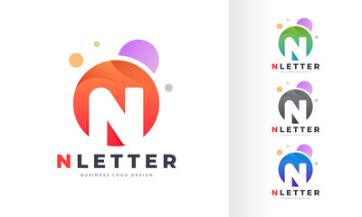Gradient Initial Letter N Round Circle Colorful Bubble Editable Logo Design