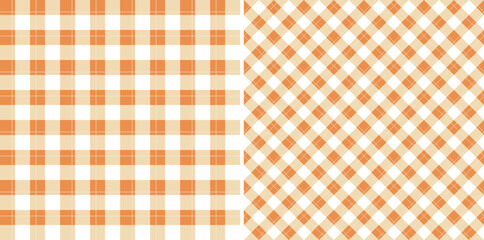 Gingham Tartan Plaid Scottish Seamless Patterns Background. Orange, brown, and cream color. Vector cloth pattern illustration background. Dress pattern, Tablecloth pattern. Thanksgiving Background.