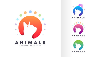 Gradient Animal Pet Dog or Cat Round Circle Colorful Bubble Editable Logo Design