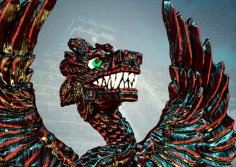 3D render of Quetzalcoatl - simbol of the Aztecs