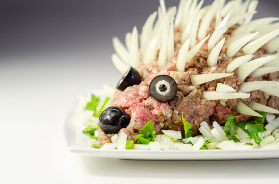 Traditional German dish called Mettigel,.Mett served as a Mett hedgehog