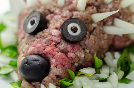 Traditional German dish called Mettigel,.Mett served as a Mett hedgehog