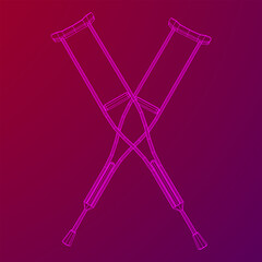 Crutches medical walking sticks for rehabilitation of broken leg. Treatment of people with leg injuries. Wireframe low poly mesh vector illustration.