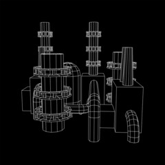 Fototapeta premium Industrial building factorie facilitie power plant with chimneys. Wireframe low poly mesh vector illustration.