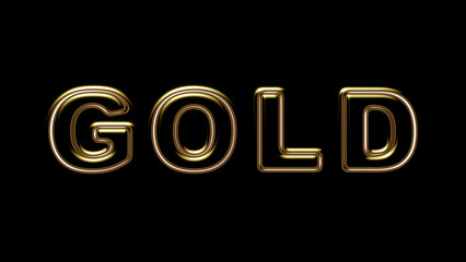 Golden word isolated on black background. 3d illustration.