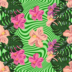 Floral exotic tropical seamless pattern tropic hawaiian wallpaper. Botanical print. Modern floral background.
