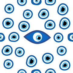 Seamless pattern with Turkish evil eye bead. Good luck. Turkish tile. Oriental ottoman design