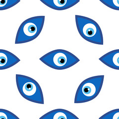 Seamless pattern with Turkish evil eye bead. Good luck. Turkish tile. Oriental ottoman design