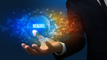 Elegant hand holding technology-related inscription