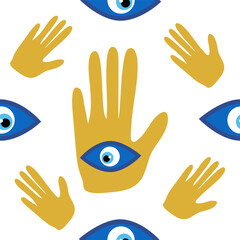 Evil eye seamless pattern. Magic, witchcraft, occult symbol, line art collection. Hamsa eye, magical eye, decor element