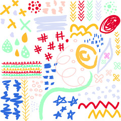 Creative doodle art seamless pattern with different shapes and textures