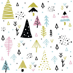 Seamless pattern with Christmas tree. Winter forest.