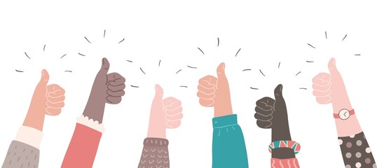 Hands with thumbs up. Good feedback. Vector like or positive comment concept
