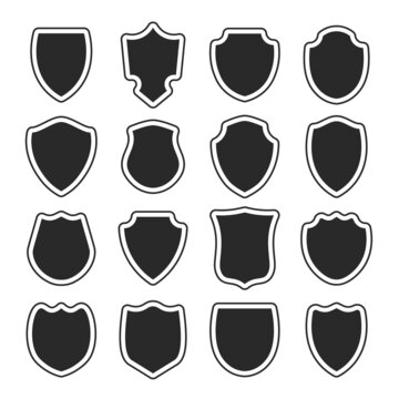 Police shield shape. Heraldic shields blank emblems. Security black vector labels.