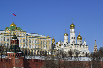 Moscow Kremlin is reflected in the river