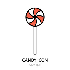 Vector illustration with lollipop icon. Sweet candy. Outline drawing.