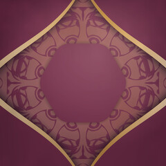 Greeting card in burgundy color with luxurious gold ornaments for your brand.