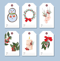 Christmas and New Year greetings. Gift tags design. Beautiful and original packaging. Colorful and festive illustration