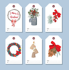 Christmas and New Year greetings. Gift tags design. Beautiful and original packaging. Colorful and festive illustration