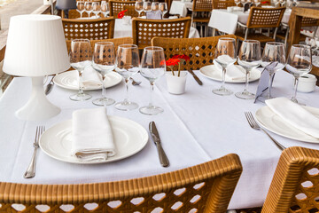 Fine table setting at restaurant