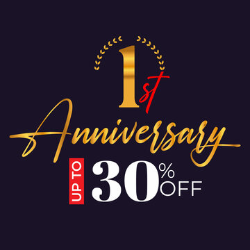 1st-anniversary golden wreath logo and up to 30% off the black background