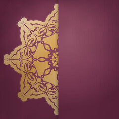 Greeting Leaflet burgundy with Greek gold pattern for your brand.