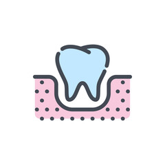 Tooth extraction color line icon. Tooth with gum vector outline colorful sign.